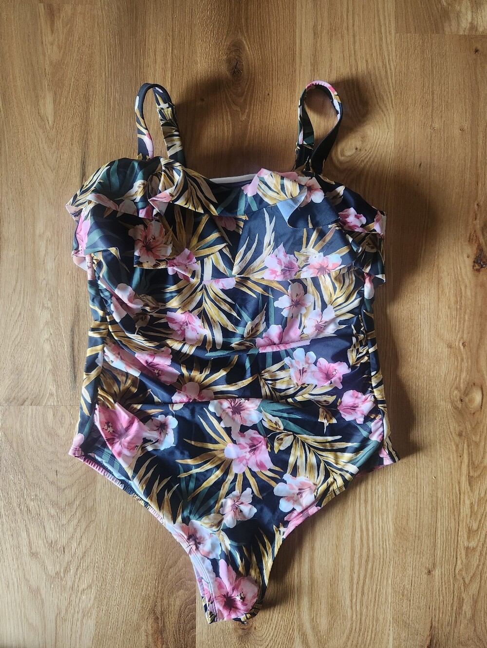 Kona Sol Floral One-Piece Swimsuit with Pink Flowers 16W